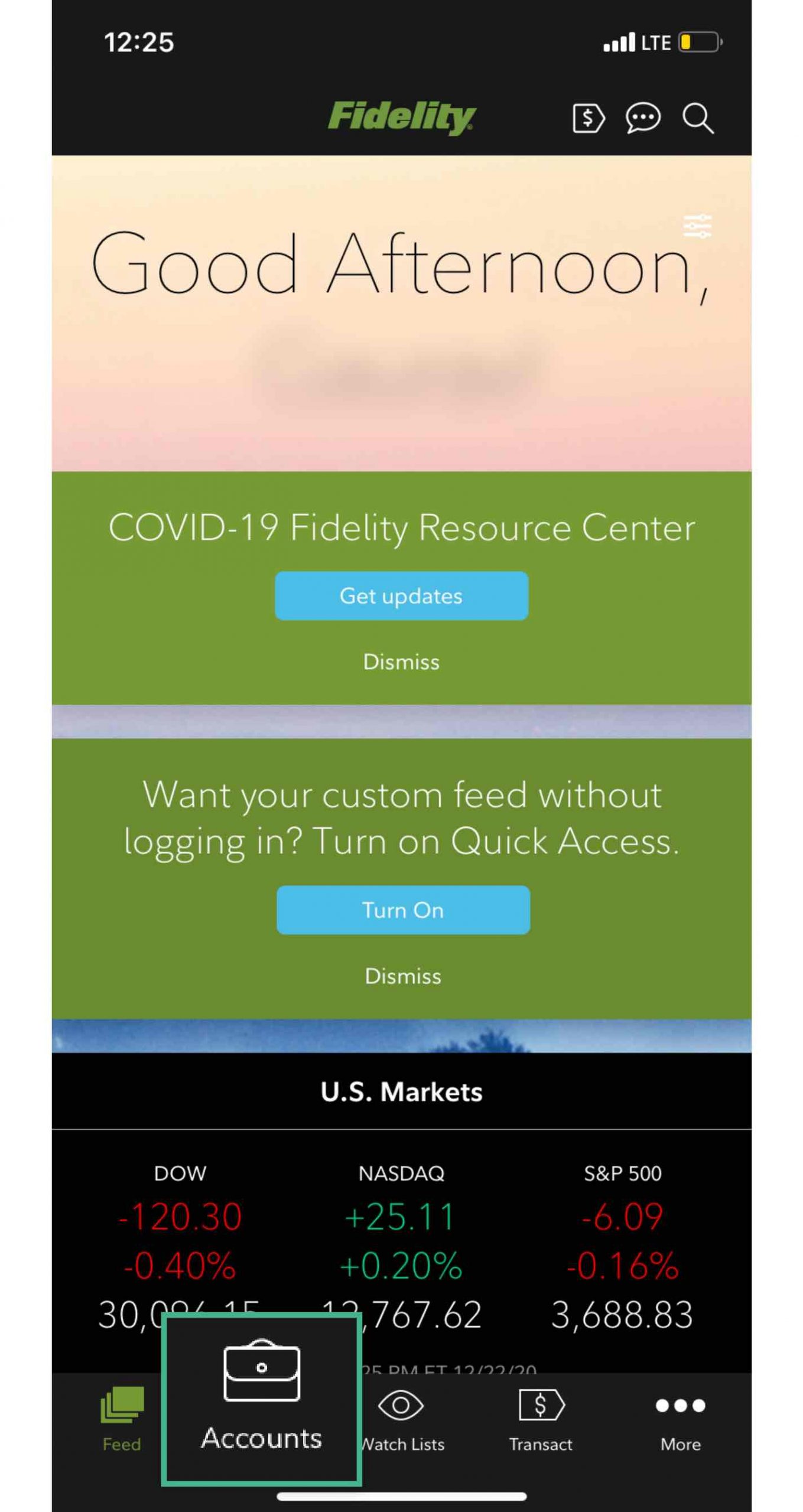 Fidelity Mobile App   Dashboard