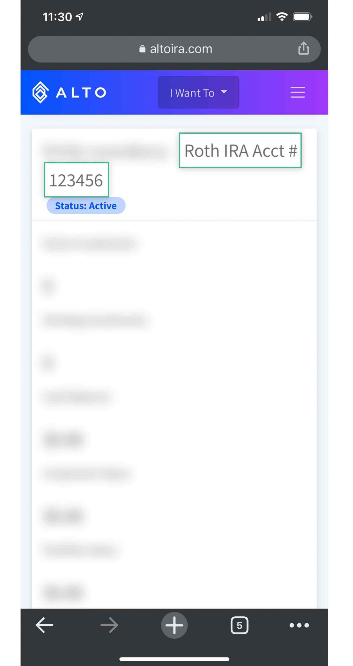 Alto IRA Mobile Website Account Number