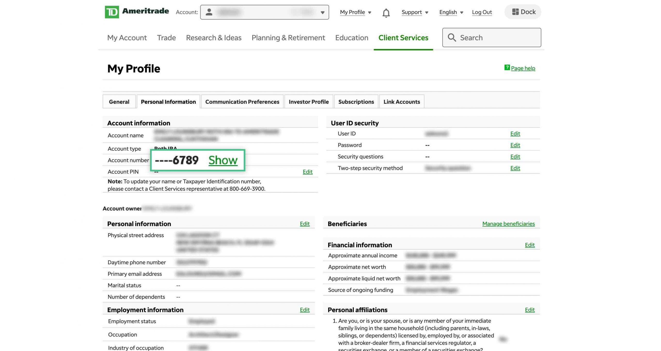 TD Ameritrade Website Profile