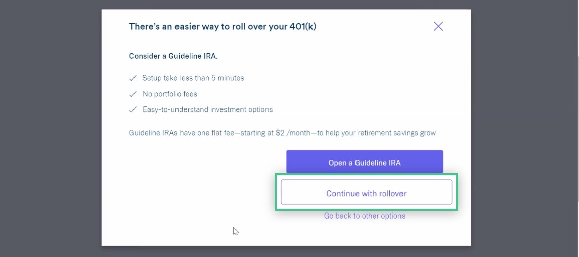401k rollover request Guideline Desktop Step 6