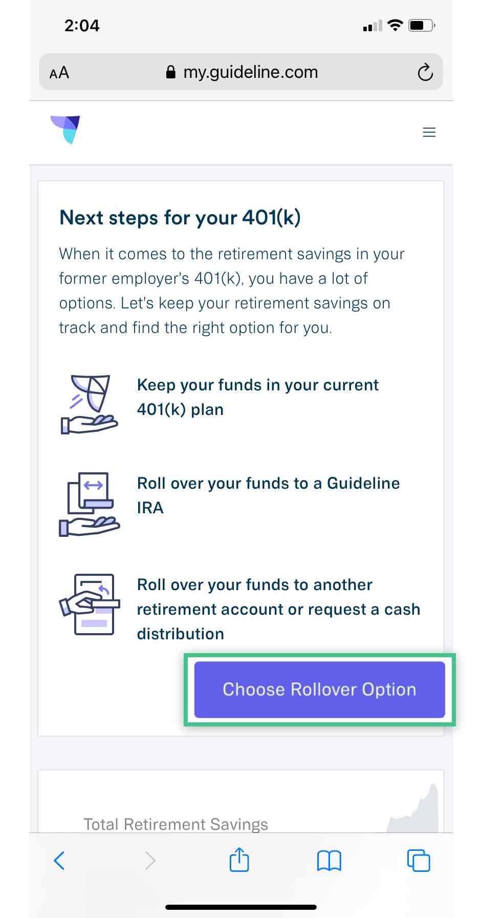 401k rollover request Guideline Mobile Step 1