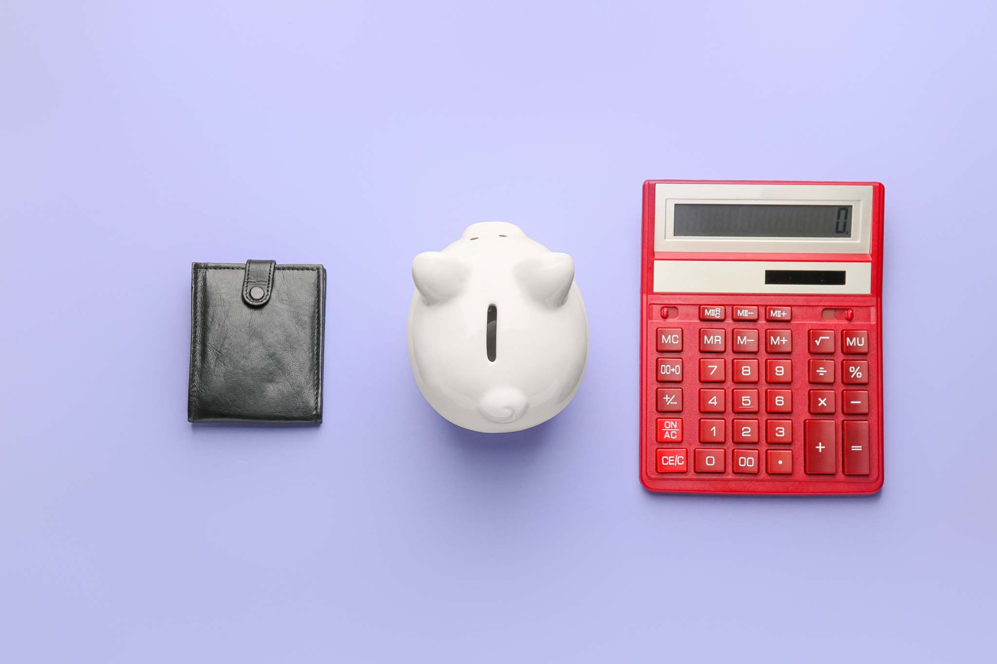Piggy,Bank,,Wallet,And,Calculator,On,Color,Background