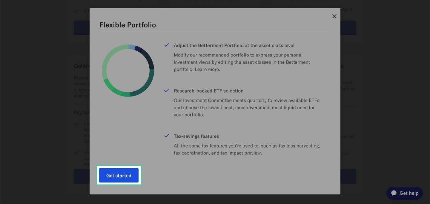 On the “Flexible Portfolio” modal, click “Get started”.
