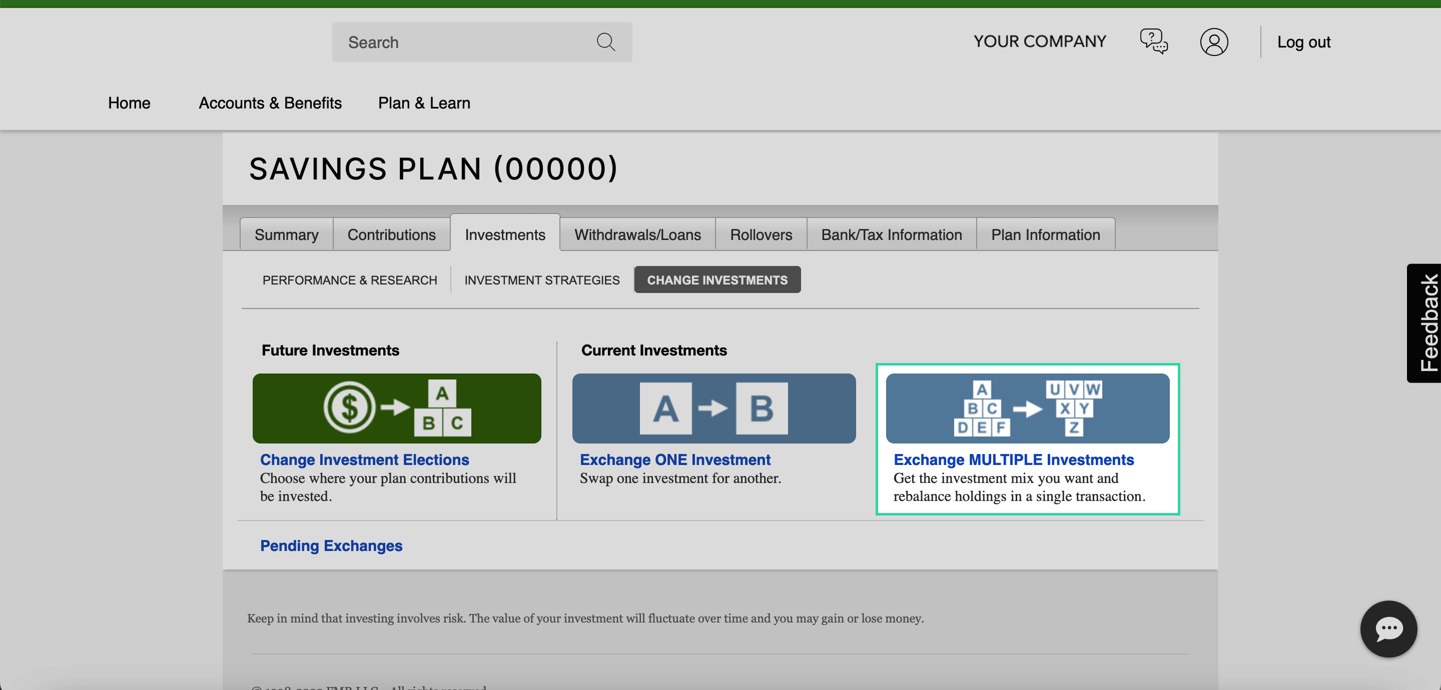 Navigate back to the “Change Investments” screen. Click on “Exchange Multiple Investments”.