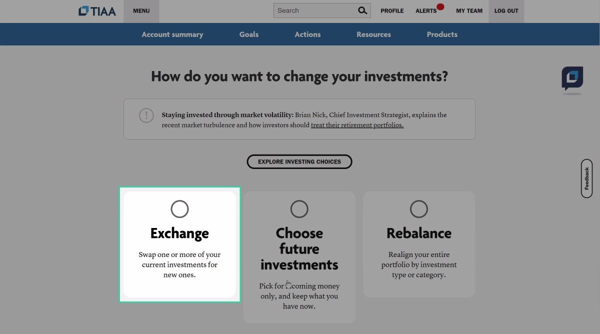Select “Exchange” to change the current investments in your portfolio.
