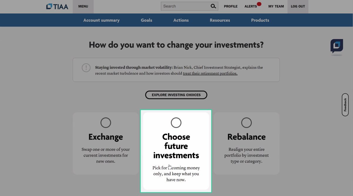 Next, we need to change your future contribution allocations. Navigate back to “Change retirement investments” and select “Choose future investments”.
