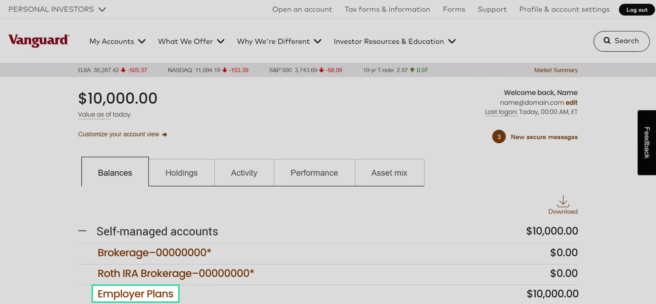Log in to Vanguard and select the account you’re looking for.